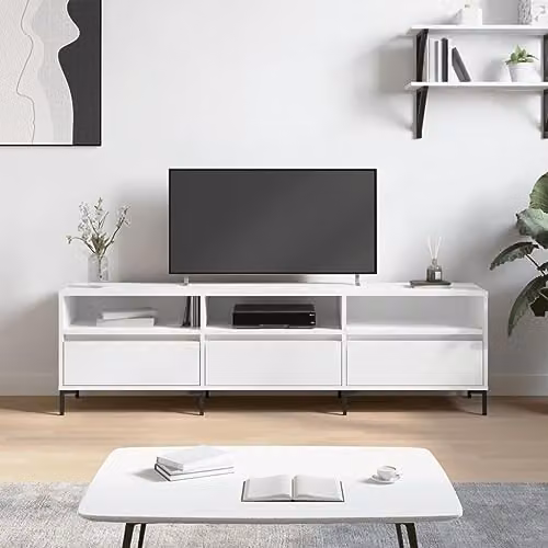 vidaXL Modern White TV Cabinet with Storage for Living Room, Bedroom or Home Office, W/D/H: 150 x 30 x 44.5 cm – 2