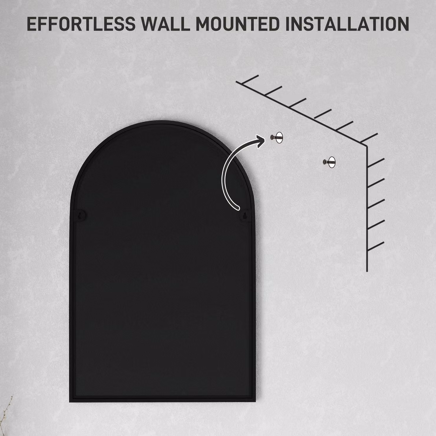 HOMCOM Arched Wall Mirror in Black with High-Definition Glass, W: 60 cm, H: 90 cm – 4