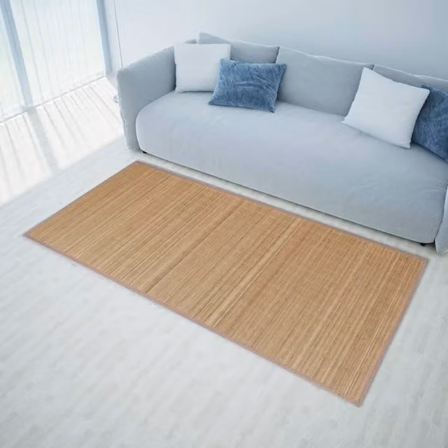 Berkfield Home Brown Striped Bamboo and Polypropylene Rectangular Rug W: 150 cm, D: 200 cm