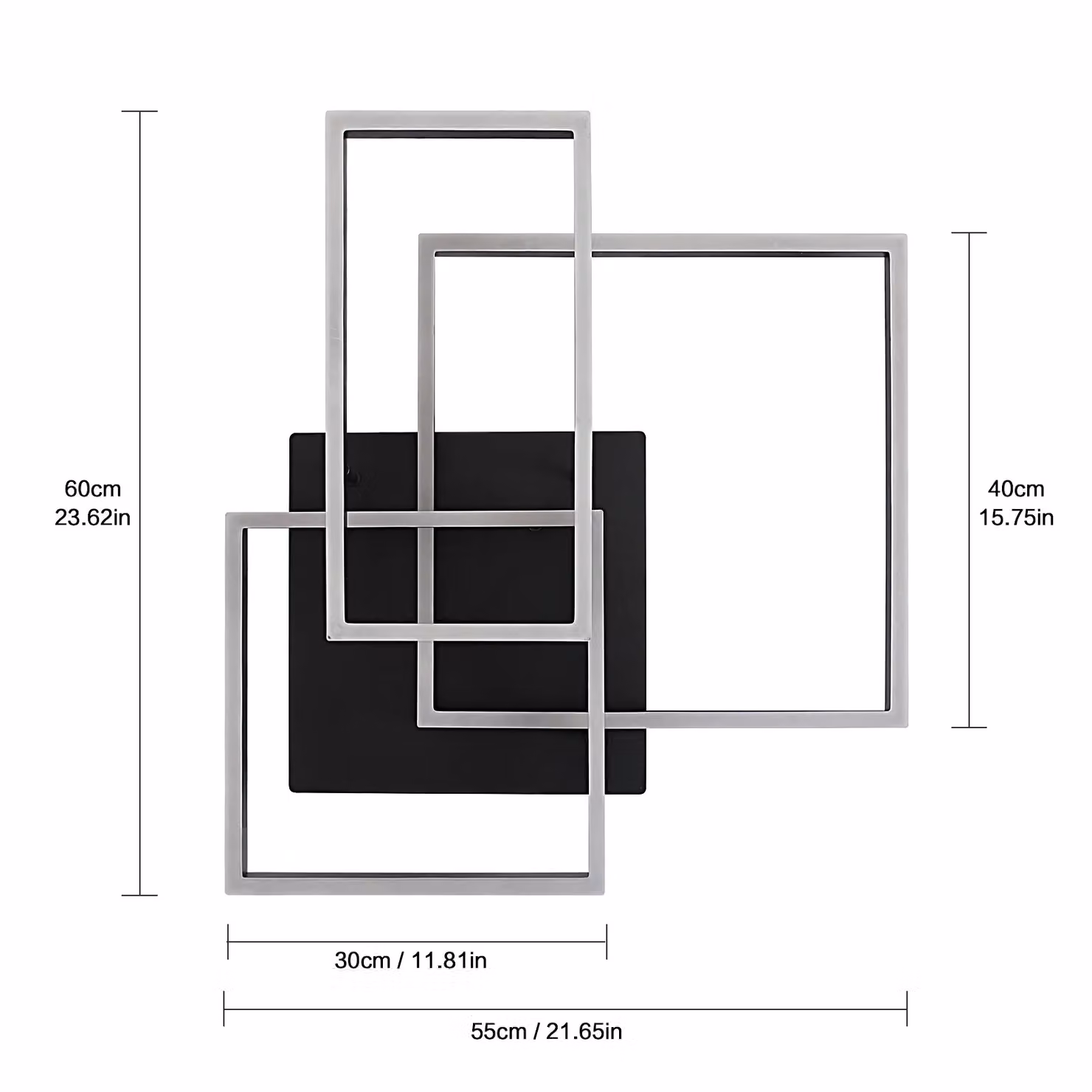 Pheashine Black 3-Square LED Ceiling Light, 48W Dimmable with Remote Control – 2
