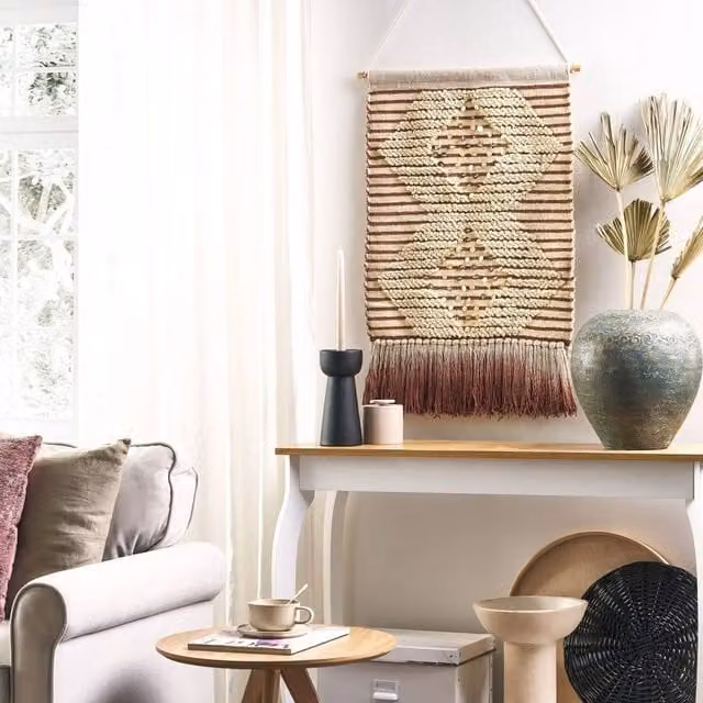 Wyld and Coco Handwoven Red and Beige Geometric Textile Wall Hanging, W: 53 cm, H: 75 cm