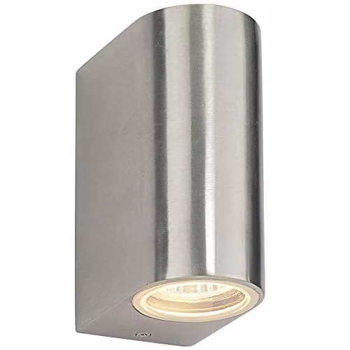 Loops IP44 Outdoor Up & Down Wall Light in Silver Aluminium with Glass, Modern Dimmable GU10 Accent Lamp for Garden and Bathroom