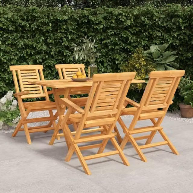 Berkfield Home 5 Piece Classic Garden Dining Set in Brown Solid Teak Wood