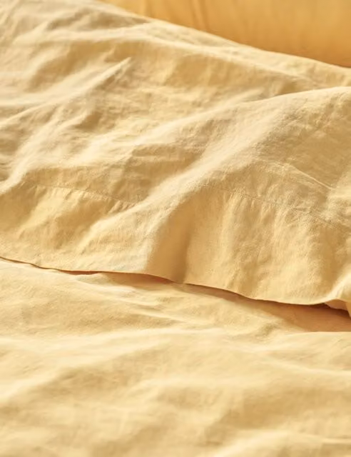 Piglet In Bed Single Linen Rich Plain Flat Sheet in Yellow