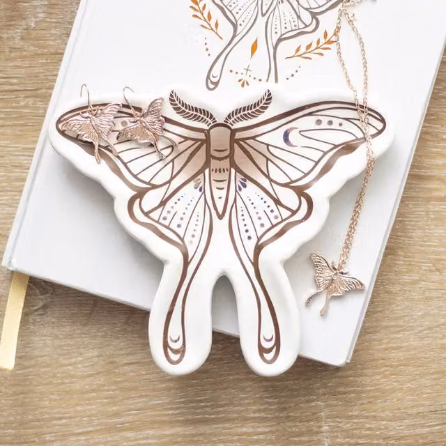 Kingsbury Gifts Ceramic Luna Moth Trinket Dish, White