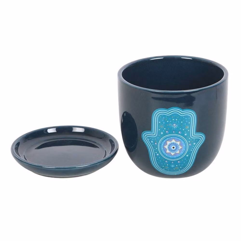 Something Different Hand of Hamsa Blue Ceramic Indoor Plant Pot, H 11.1 cm x W 11.1 cm x D 11.1 cm – 3