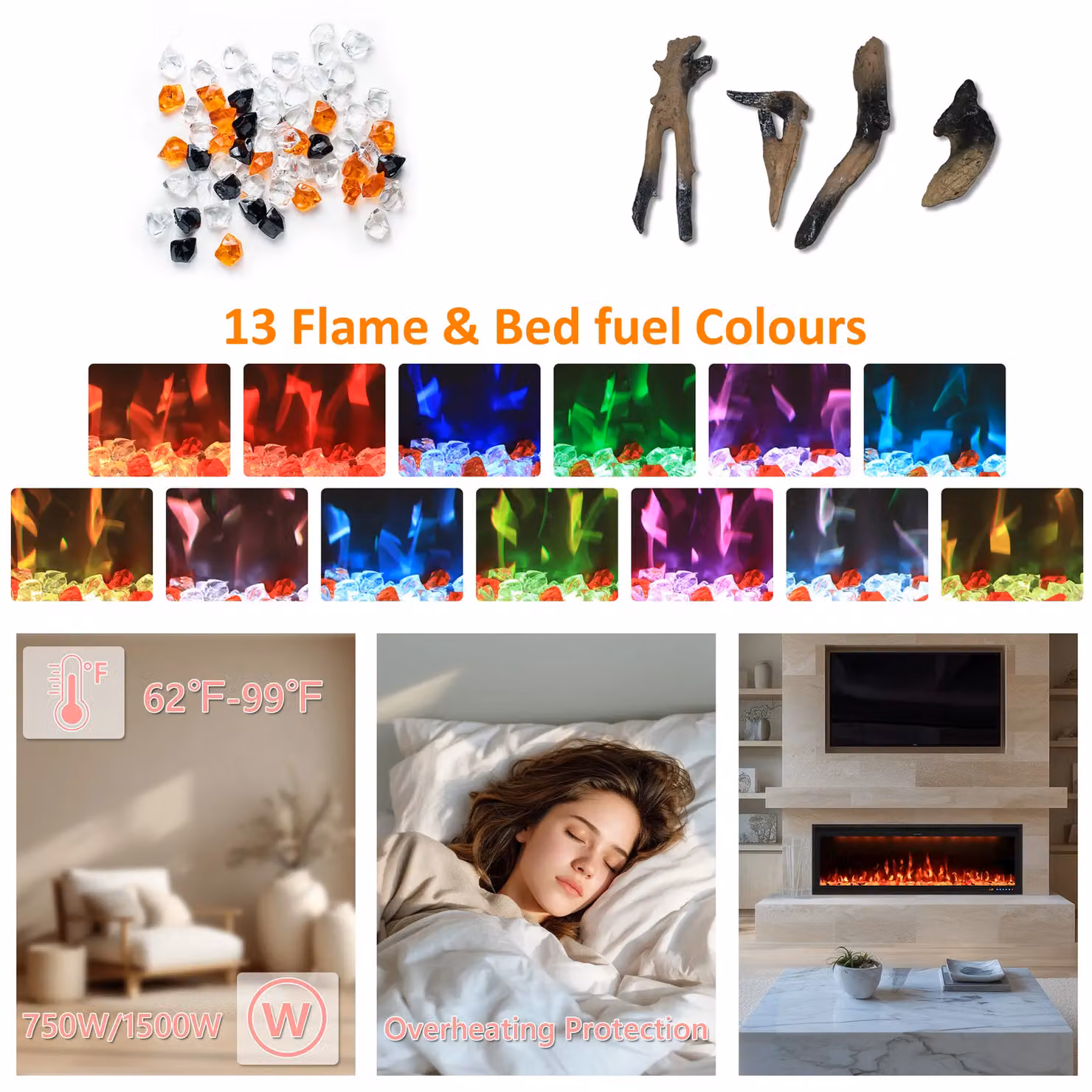 Omni-Burn Black Recessed and Wall-mounted Electric Fireplace with App Control, W/D/H: 106 x 16.02 x 42.84 cm – 3