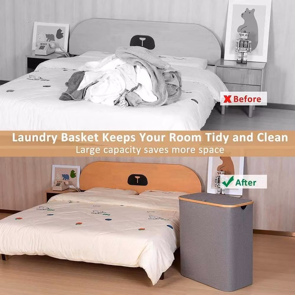 FLAVORA Grey Collapsible Fabric Washing Basket, 150L – 4