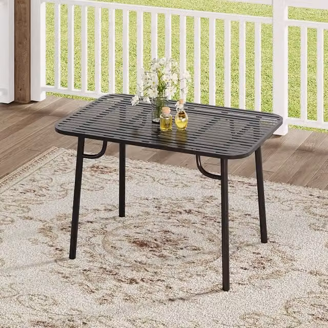 Komore Modern Matt Black Metal Rectangular Outdoor Garden Table