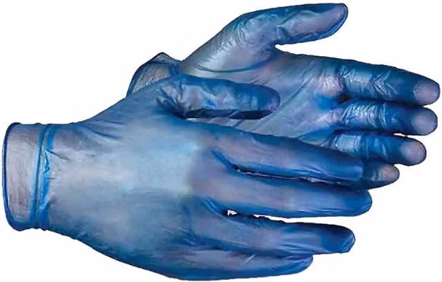 Aurelia Delight Blue Powdered Vinyl Gloves, Pack of 100, Large – 1