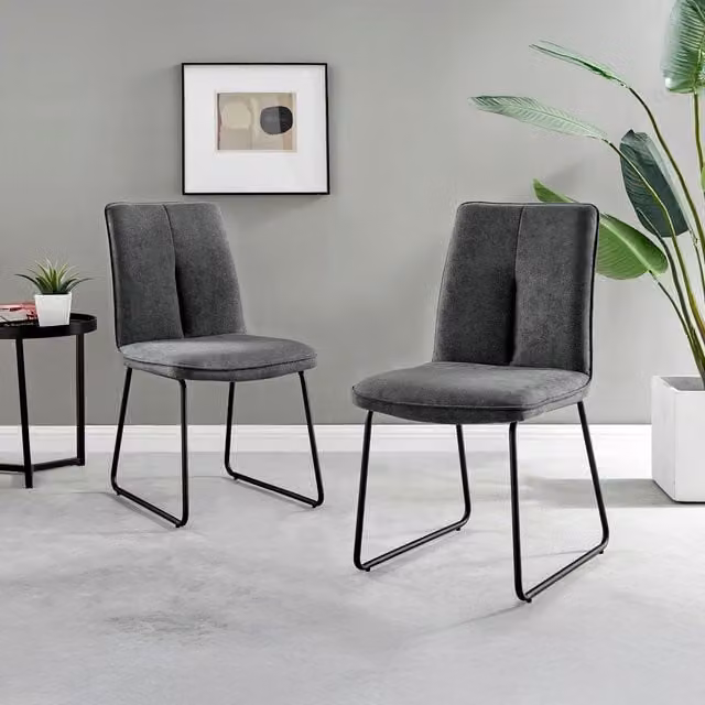 FurnitureboxUK Set of 2 Halle Upholstered Fabric Dining Chairs in Grey with Black Metal Legs – 1