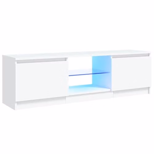 vidaXL Modern White Glossy TV Cabinet with Integrated LED Lights, W/D/H: 120 x 30 x 36 cm