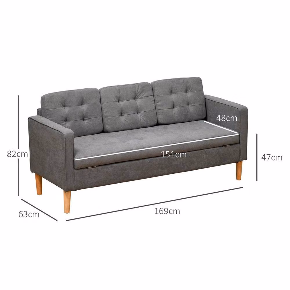 FORGEVIO Modern 3 Seater Upholstered Fabric Sofa in Grey with Hidden Storage and Scatter Cushions – 2