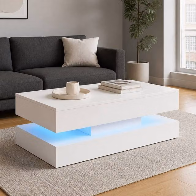 AKI HAUS White Modern Rectangular Lift-Top Coffee Table with Storage