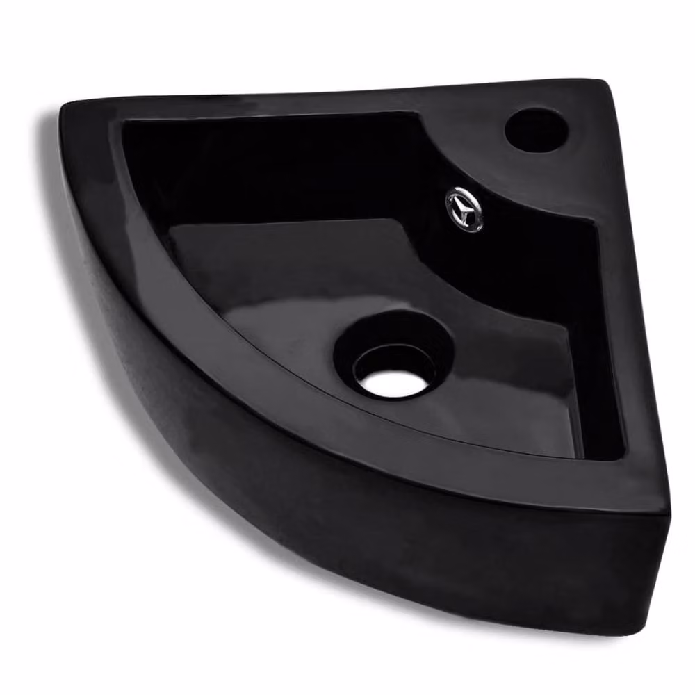 Berkfield Home Black Ceramic Corner Countertop Wash Basin with Overflow W/D/H: 45 x 32 x 12.5 cm – 2