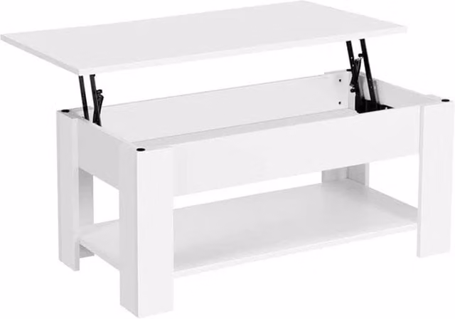 KORVIXA White Wooden Coffee Table with Lift Up Top, W/D/H: 100 x 100 x 100 cm