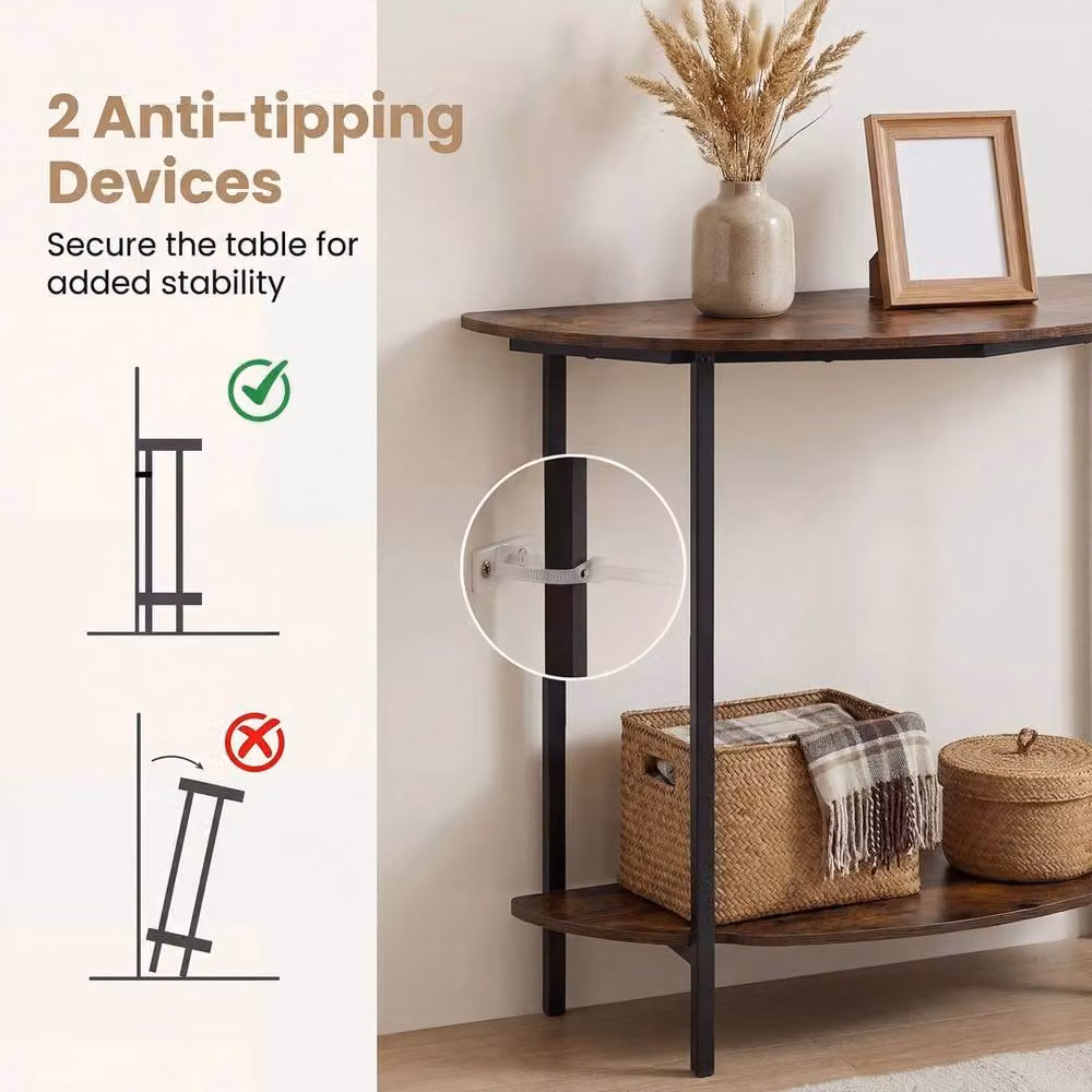KORVIXA Industrial Narrow Entryway Table in Brown with Wood and Metal Finish – 3