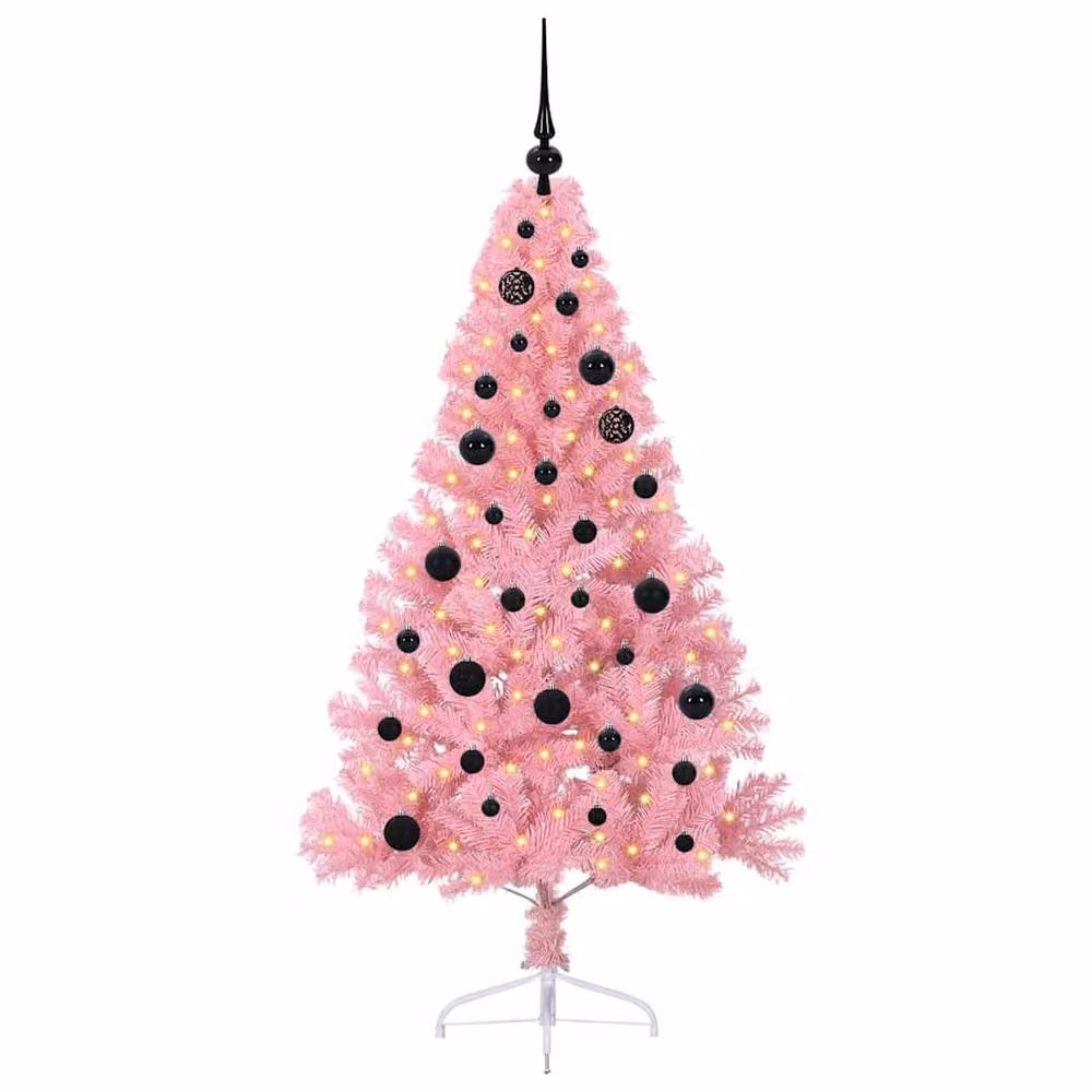 Berkfield Home Artificial Pre-lit Pink Christmas Tree with 150 LEDs, Height: 150 cm – 3