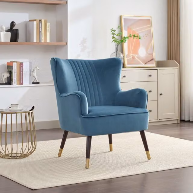Artemis Home Madison Modern Velvet Fabric Accent Chair in Petrol Blue with Solid Wood Frame