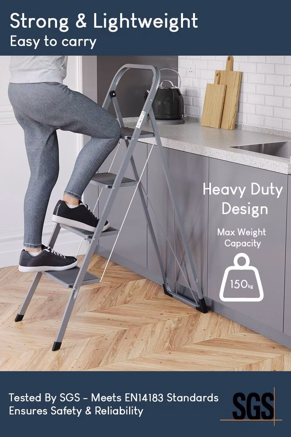 HD Designs 4 Step Folding Step Ladder with Anti-Slip Mat in Grey – 4