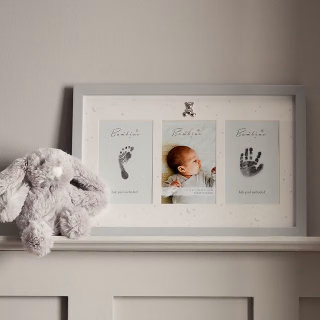 Juliana Bambino Baby Hand and Foot Print Frame with Ink Pad Kit in Grey