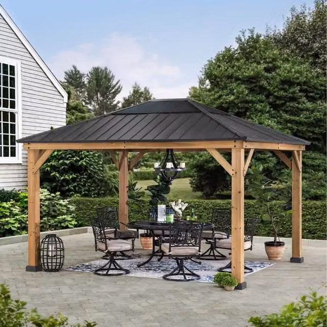 Sunjoy Modern Anthracite Hip Roof Gazebo with Polycarbonate Windows