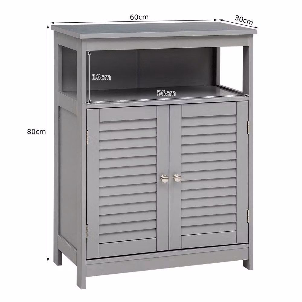Costway Modern Grey Wooden Freestanding Bathroom Floor Cabinet with Adjustable Internal Shelves and Hinged Doors – 2