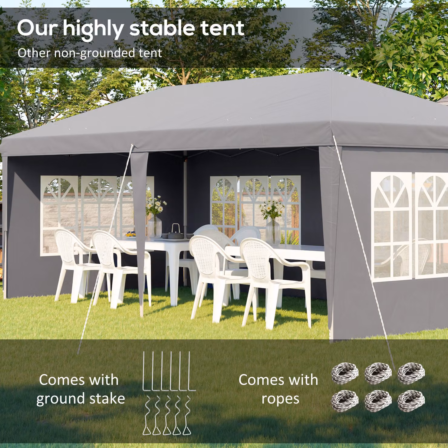 Outsunny Heavy Duty Grey Garden Gazebo Party Tent Marquee with Removable Sidewalls, W: 600 cm, D: 300 cm, H: 270 cm – 5