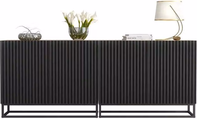 FORGEVIO Industrial Sideboard TV Unit Cabinet in Black and Oak Wood with Metal Details