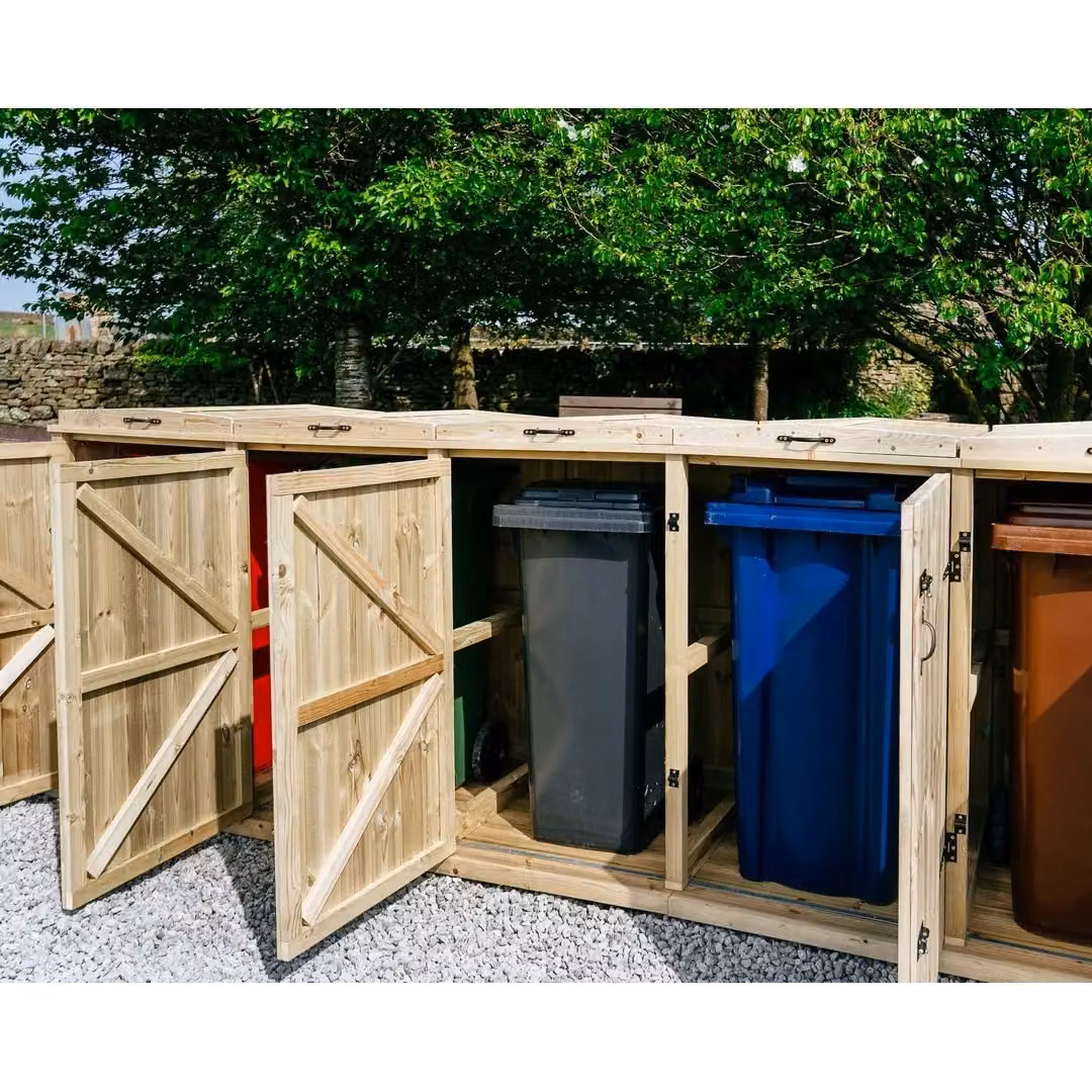 Buttercup Farm Chatburn Sextet Wheelie Bin Store in Brown, fits 6 x 180L or 6 x 240L Bins, W/D/H: 168 x 120 x 80.4 cm – 4