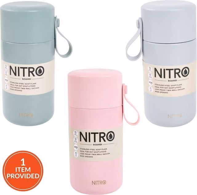 Nitro Scandi Silver Stainless Steel Leakproof Soup and Food Flask, 600ml