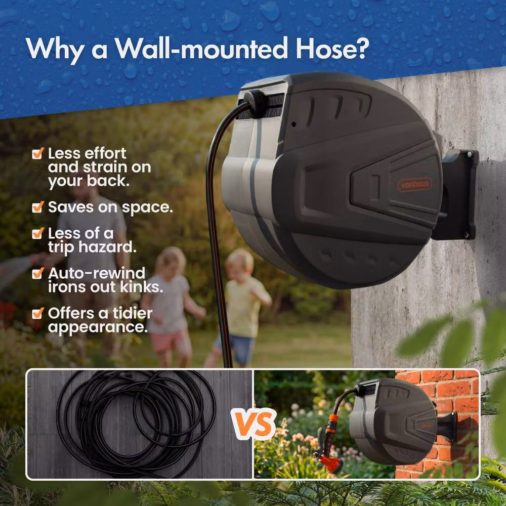 VonHaus Wall Mounted 20m Garden Hose Reel in Grey – 2