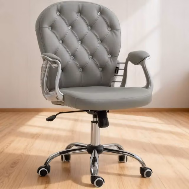 ERGOVEXA Ergonomic Office Chair with 360 Degree Swivel and Grey Synthetic Leather Padded Base, H 120 x W 60.5 x D 59.5 cm