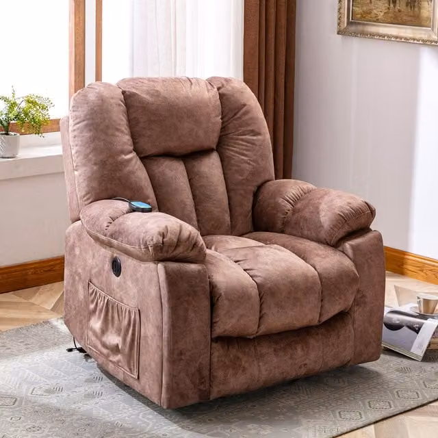 Home Touch Interior Brown Microfibre Fabric Electric Power Lift Recliner Chair with Heat and Vibration