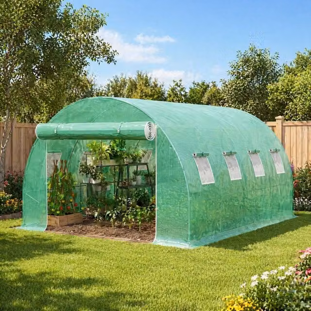 STILVORA Green Greenhouse Replacement Plastic Cover with Roll-Up Windows, W: 400 cm, D: 300 cm, H: 200 cm