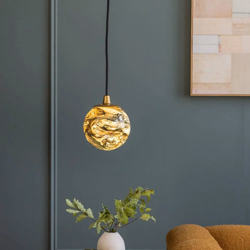 Atkin & Thyme Tula Pendant Light in Gold/Brass with Transparent Glass Sphere