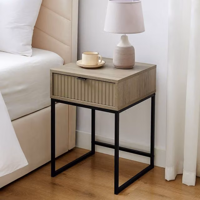 Melody Maison Hesley Nordic Wood Range One Drawer Bedside Table in Natural and Black