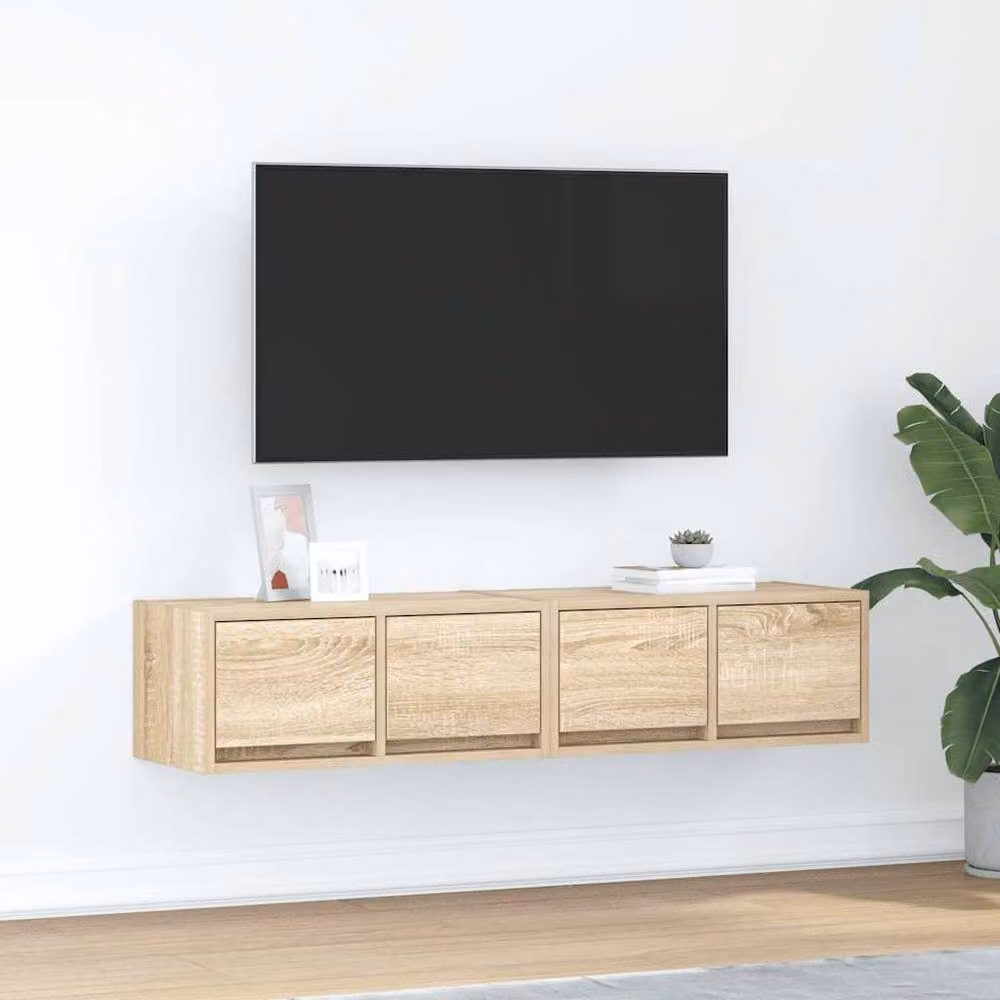Berkfield Home Set of 2 Sonoma Oak TV Cabinets in Light Brown, W/D/H: 60 x 31 x 25.5 cm – 2