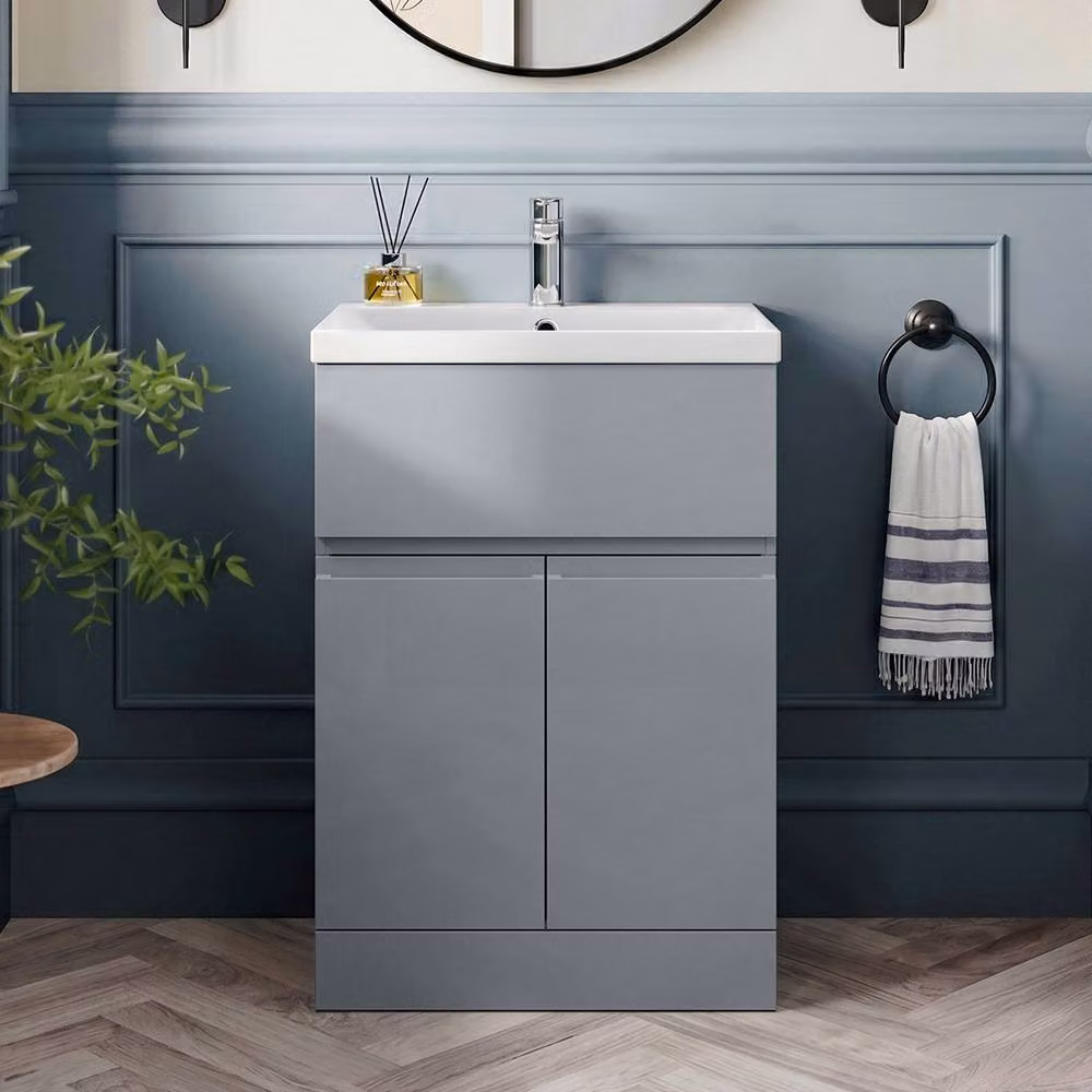 Balterley Mavesyn 2 Door 1 Drawer Vanity Basin Unit, Satin Grey, W: 50 cm, H: 81 cm – 3