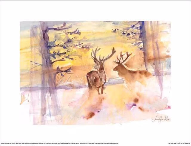 Jennifer Rose Stag Winter Sunset Multicolour Paper Print
