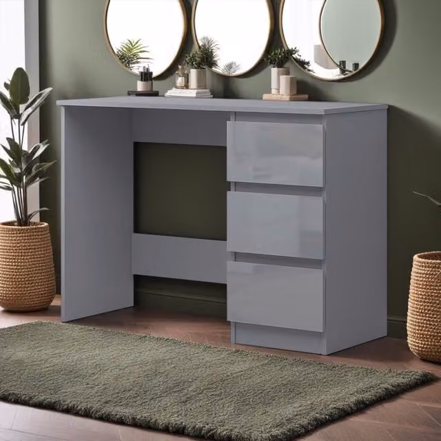 FWStyle Grey Gloss 3 Drawer Scandinavian Design Dressing Table