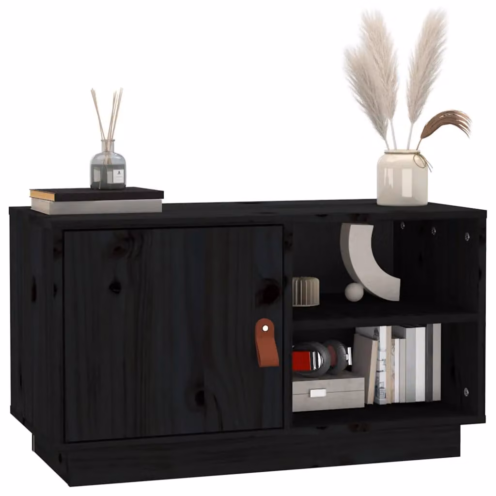 Berkfield Home Black Rustic Solid Wood Pine TV Cabinet W/D/H: 70 x 34 x 40 cm – 3