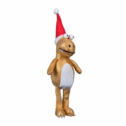 Samuel ALEXANDER Gold Plush Tyrone-Rex Dino Standing Christmas Decoration with Santa Hat, Height: 45 cm – 4