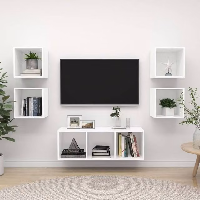 Berkfield Home 5 Piece White Minimalist Wall Mounted TV Cabinet Set in Engineered Wood