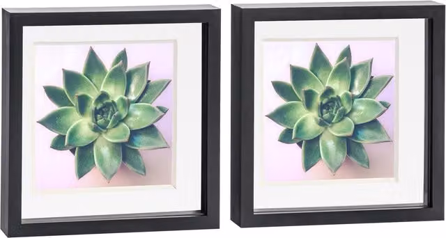 Nicola Spring Pack of 2 Square 3D Box Photo Frames in Black and Grey, W/D/H: 25.4 x 25.4 x 25.4 cm