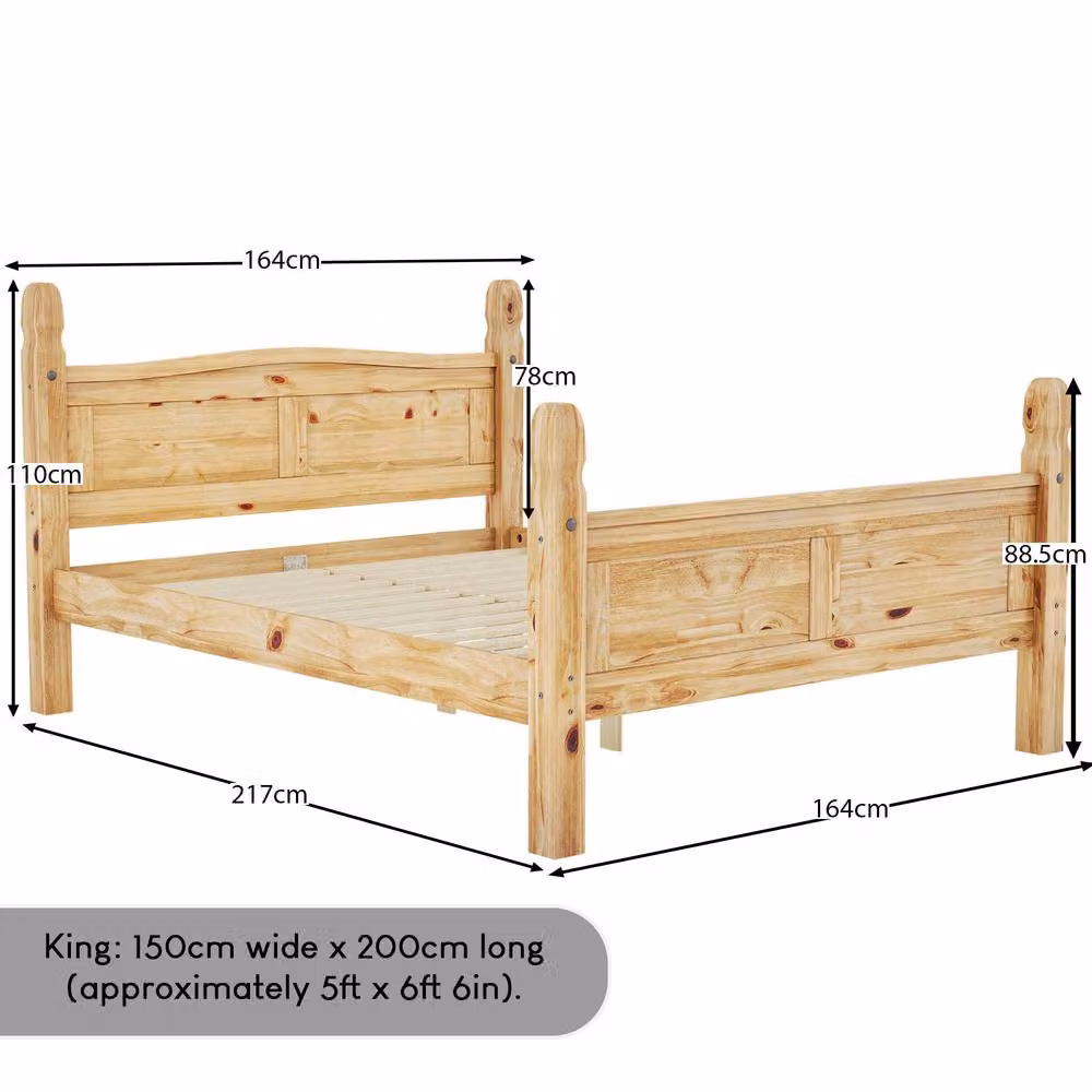 Vida Designs Corona King Size Bed with High Foot End in Natural Wood – 2
