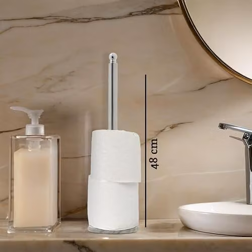 Premier Housewares Elegant Chrome Large Freestanding Toilet Roll Holder with White Marble Base – 2