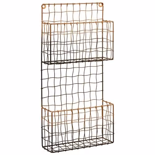 Orsina 2 Tier Wall Mounted Geometric Metal Magazine Rack in Black and Gold