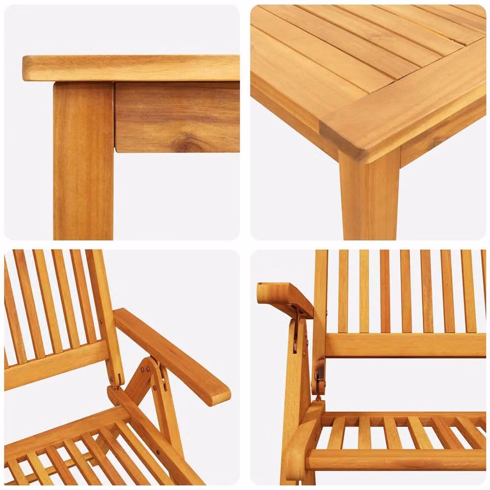 Berkfield Home 9 Piece Rectangular Garden Dining Set in Brown Solid Acacia Wood – 4