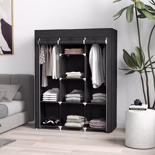 HOMCOM Fabric Wardrobe with Roll Shutter and Internal Shelves in Black, W/D/H: 125 x 43 x 162.5 cm – 2